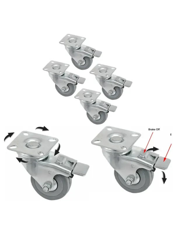 50mm Heavy-Duty Swivel Caster Wheels with Brake – Set of 4