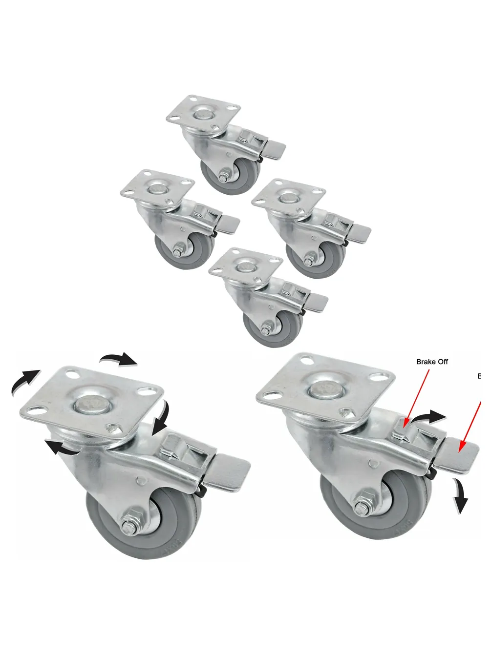 50mm Heavy-Duty Swivel Caster Wheels with Brake – Set of 4