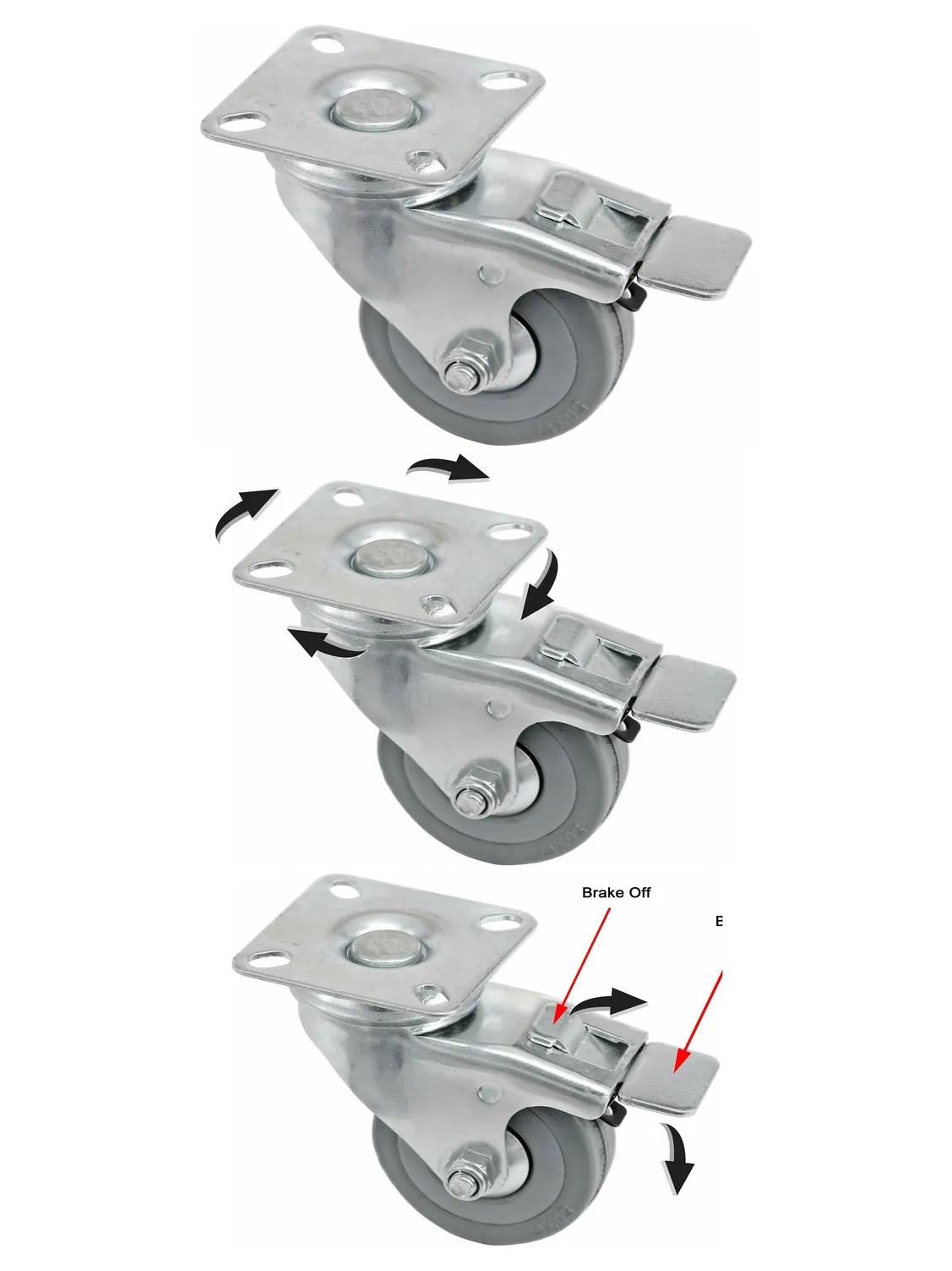 50mm Heavy-Duty Swivel Caster with Brake for Furniture & Trolleys