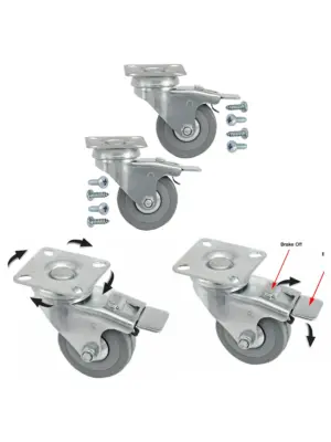 50mm Swivel Brake Caster Wheels 2 Pack with Screws for Trolleys