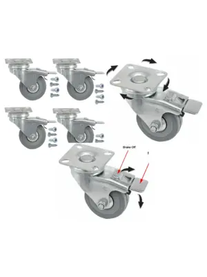 50mm Swivel Brake Caster Wheels – Set of 4 with Screws for Furniture