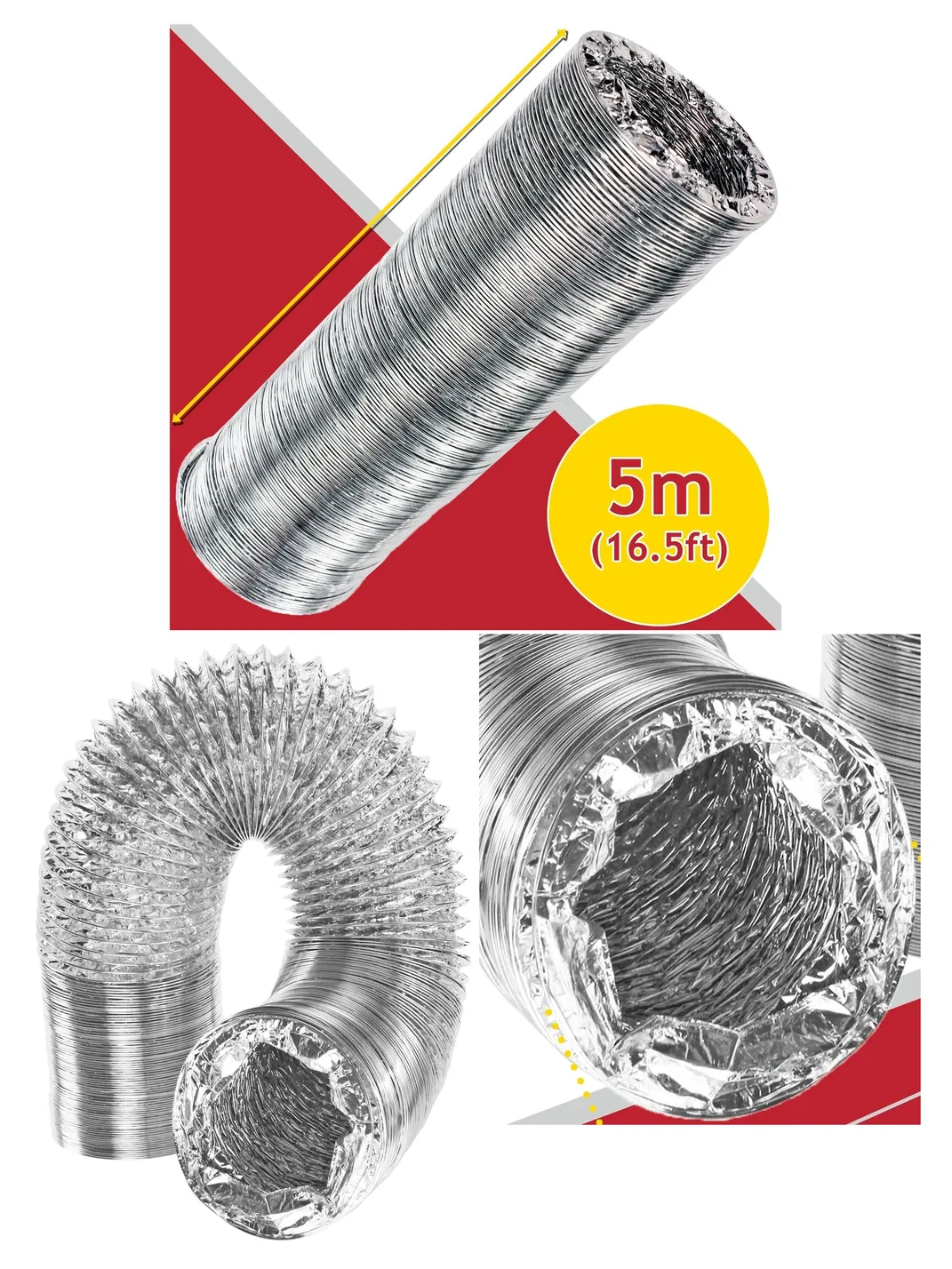 5m Aluminium Flexible Dryer Exhaust Hose – 100mm for Indesit