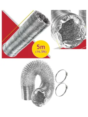 5m Aluminum Dryer Vent Hose 100mm with 2 Pipe Clips – Universal Fit