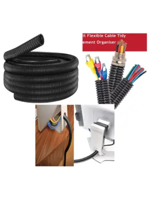 5m Black Flexible Cable Sleeve 51mm Tidy Conduit for Wire Management