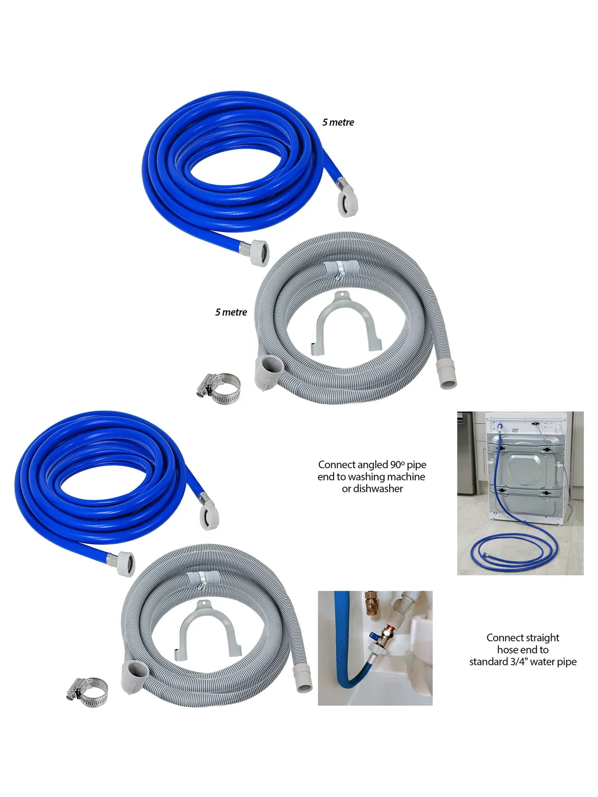 5m Fill & Drain Hose Extension for Haier, Gorenje & Grundig Appliances