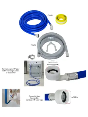5m Fill/Drain Hose for Panasonic/IKEA/LG Washers/Dishwashers PTFE Tape