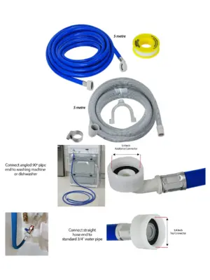 5m Fill & Drain Hose Set + PTFE Tape for Amica Bauknecht Appliances