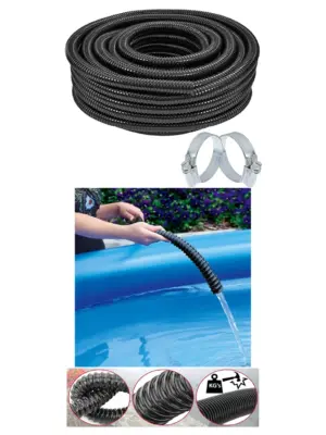 5m Flexible Corrugated Garden & Pond Hose – 32mm ID with 2 Clamp Clips