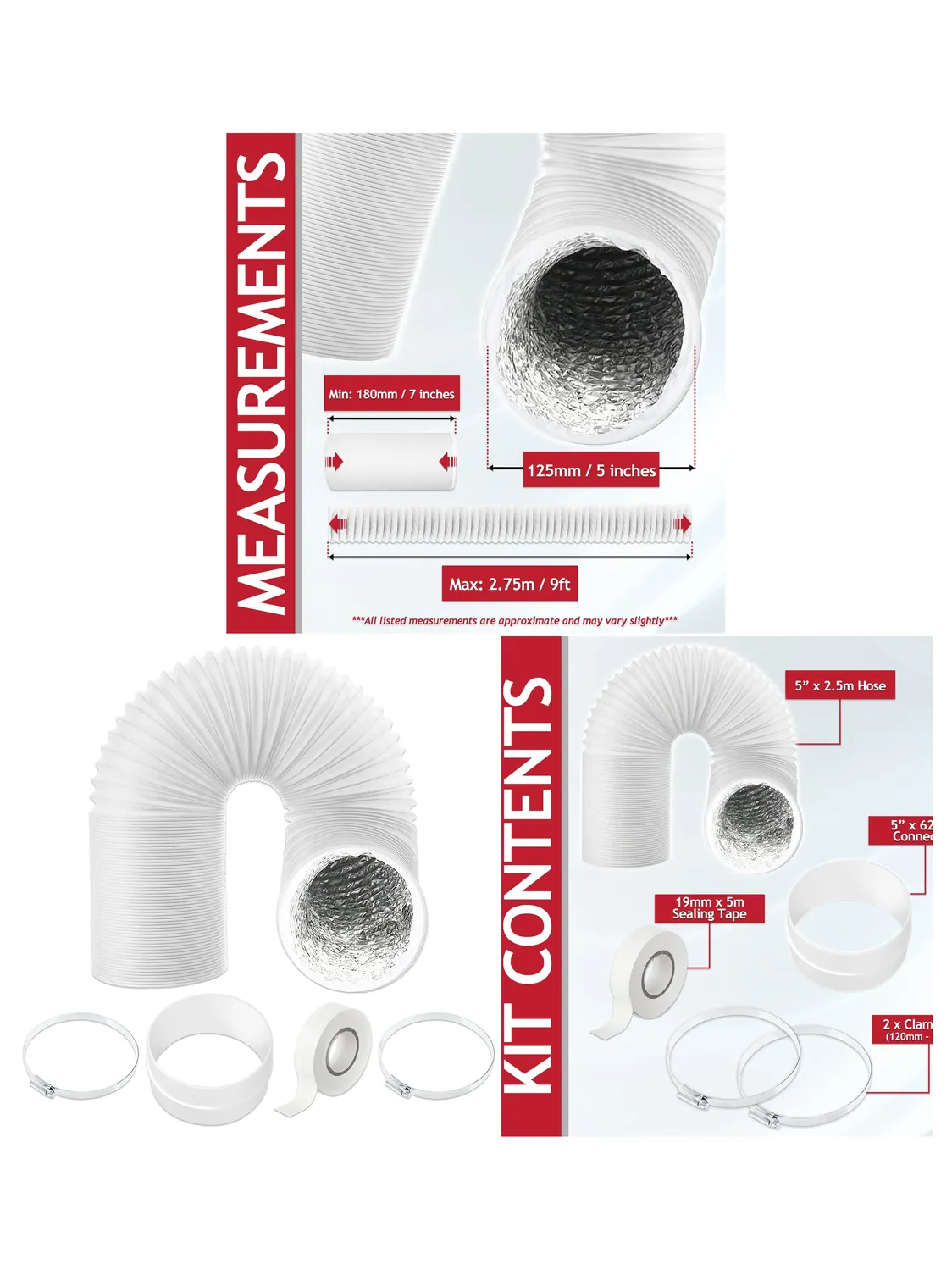 5m Flexible Insulated Vent Duct PVC with Aluminum Foil Lining