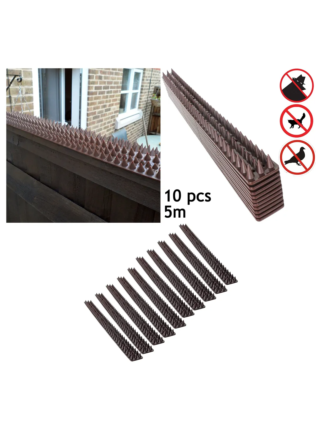 5m Garden Fence Security Spikes – Bird & Climbing Deterrent, 10 Pack