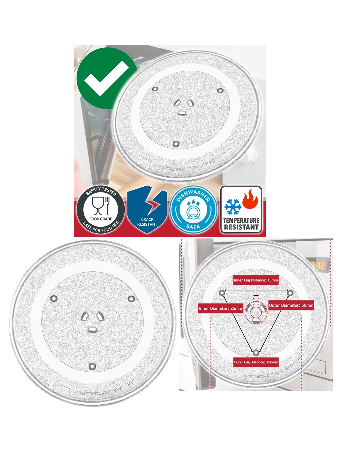 6-Lug Glass Microwave Turntable Plate - Y-Type 14-36 cm 360mm