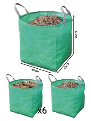 6‑Pack 120L Heavy‑Duty Woven Garden Waste Bags for Leaves & Branches