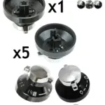 6‑Pack Black & Silver Gas Hob Control Knobs – Stove Oven Replacement