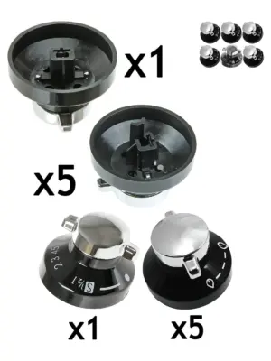 6‑Pack Black & Silver Gas Hob Control Knobs – Stove Oven Replacement