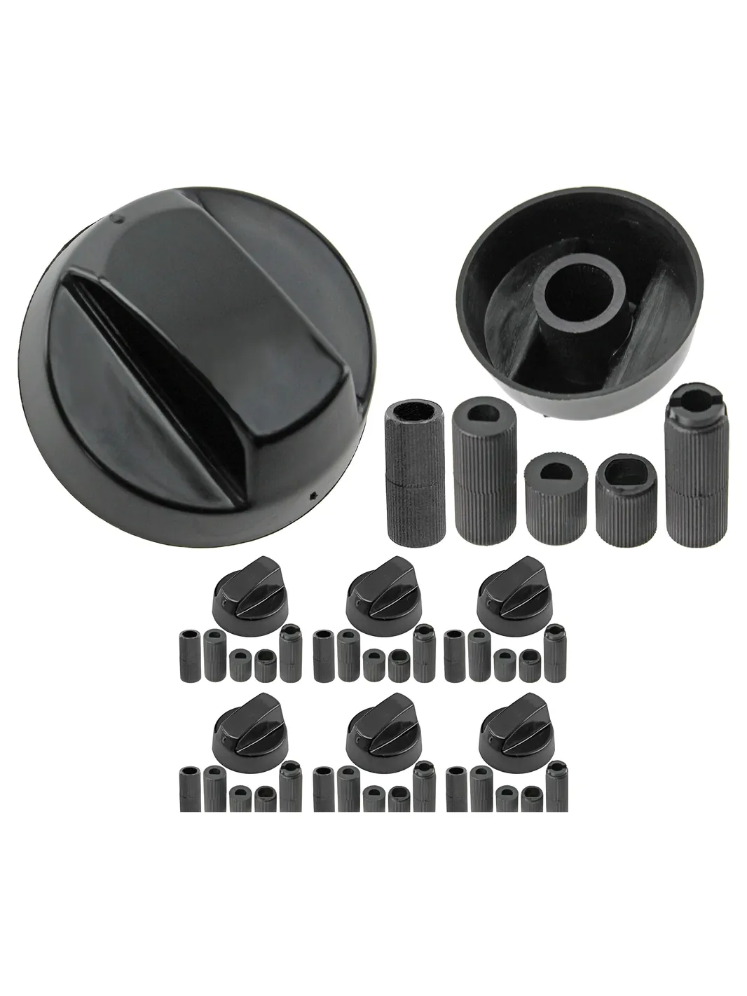 6 Piece Black Control Knob & Adapter Set for Siemens Ovens & Hobs