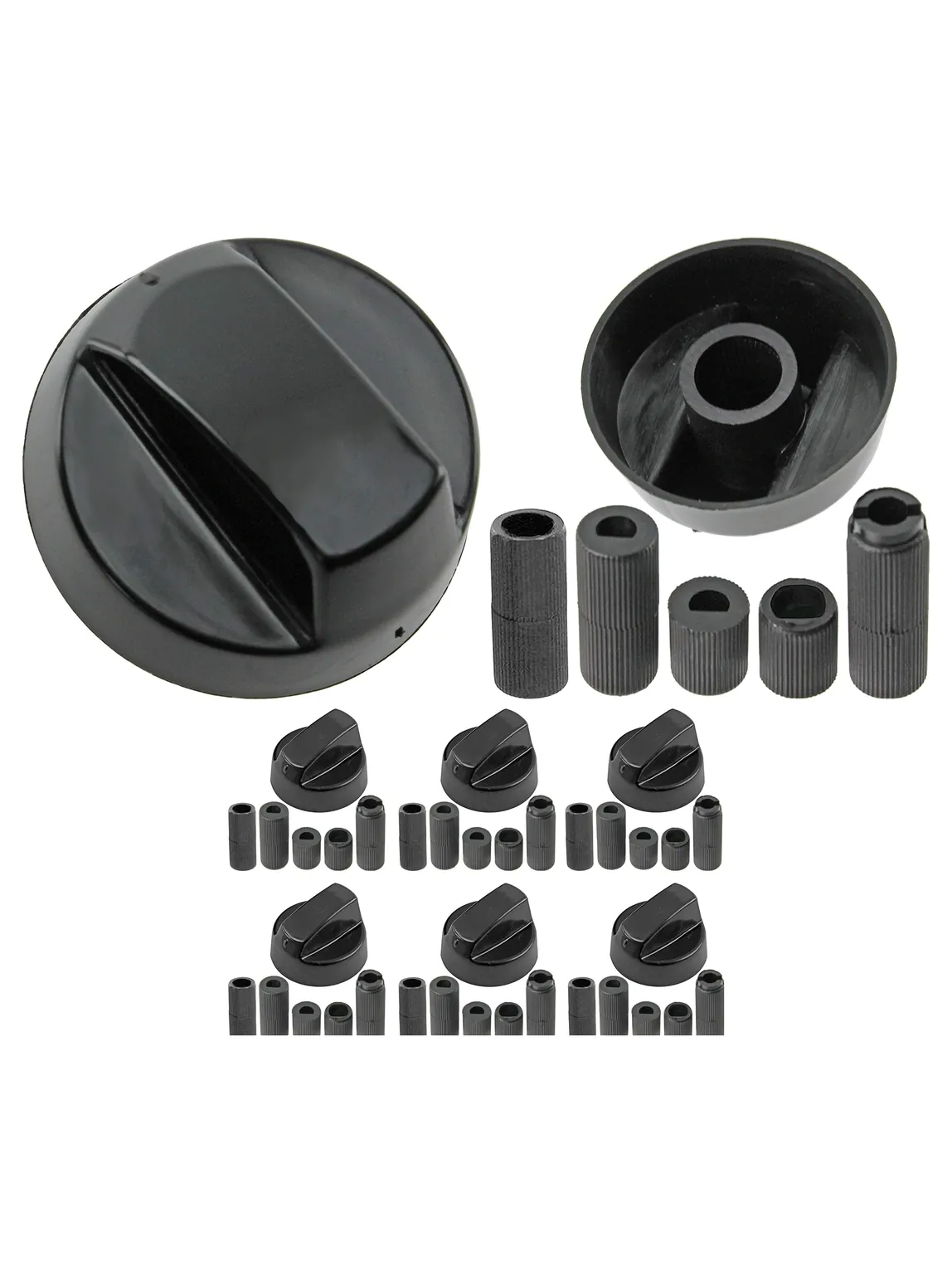 6‑Piece Black Universal Control Knob Set with Adapters for Smeg Ovens