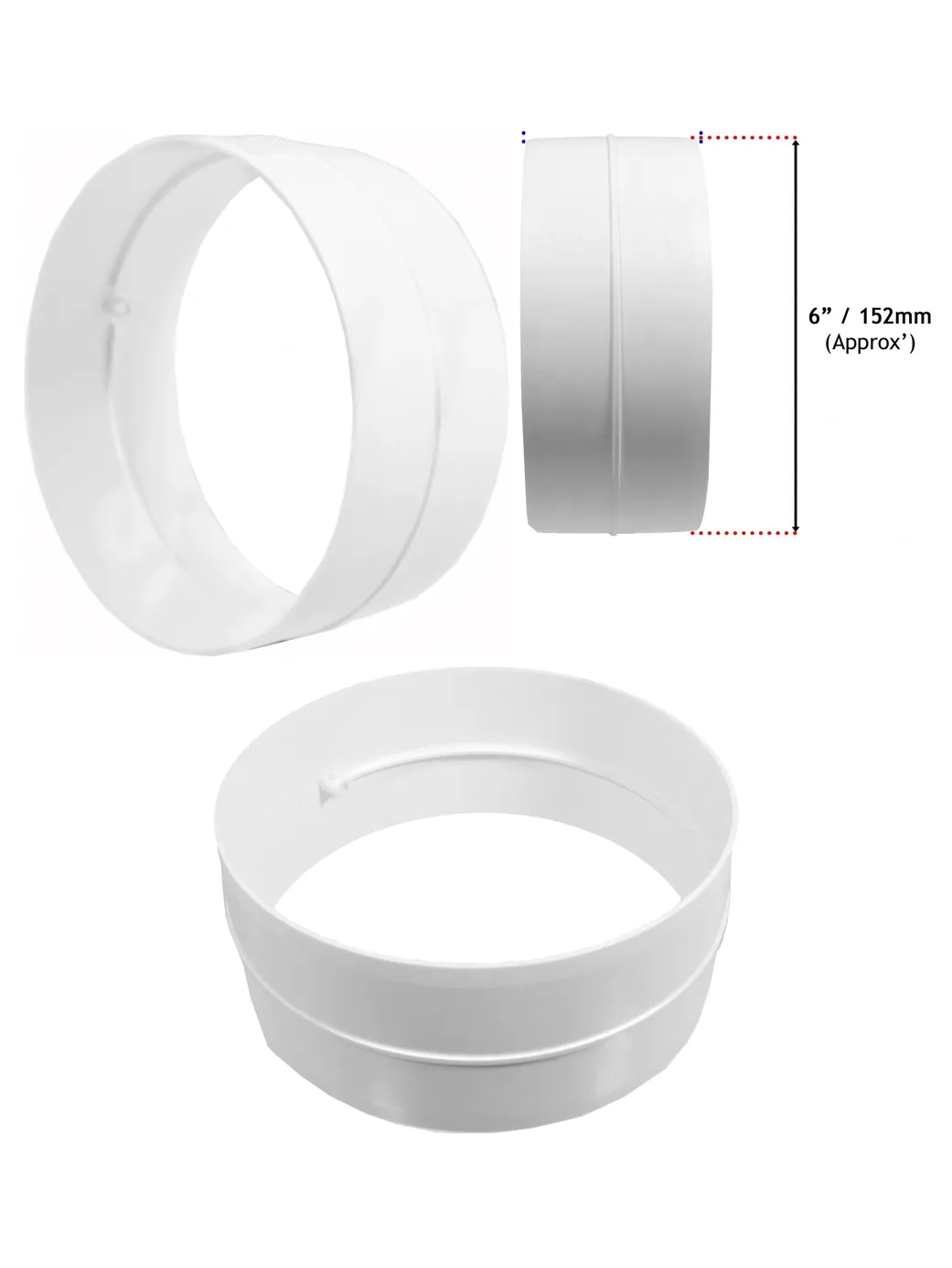 6" Vent Hose Extension Adapter – Duct Pipe Outlet Ring, 152mm