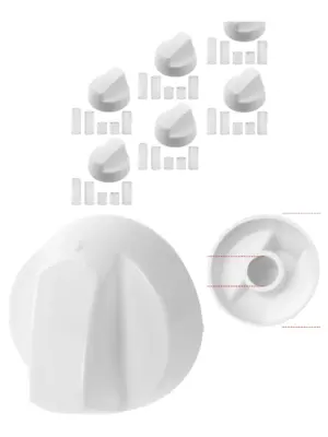 6 White Universal Control Knobs & Adapters for Amica Cooker/Oven
