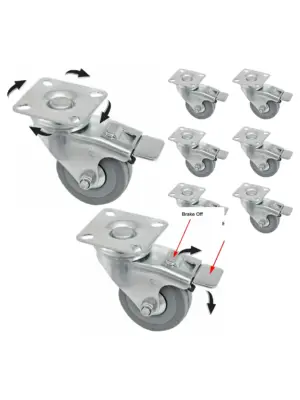 6 x 50mm Heavy-Duty Swivel Caster Wheels with Brake for Furniture