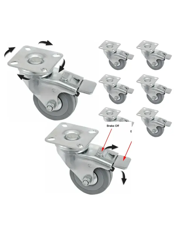 6 x 50mm Heavy-Duty Swivel Caster Wheels with Brake for Furniture
