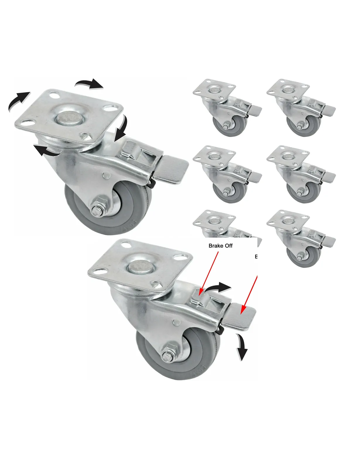 6 x 50mm Heavy-Duty Swivel Caster Wheels with Brake for Furniture