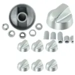 6 x Silver Universal Knob & Adapter for Toaster, Oven, Trouser Press