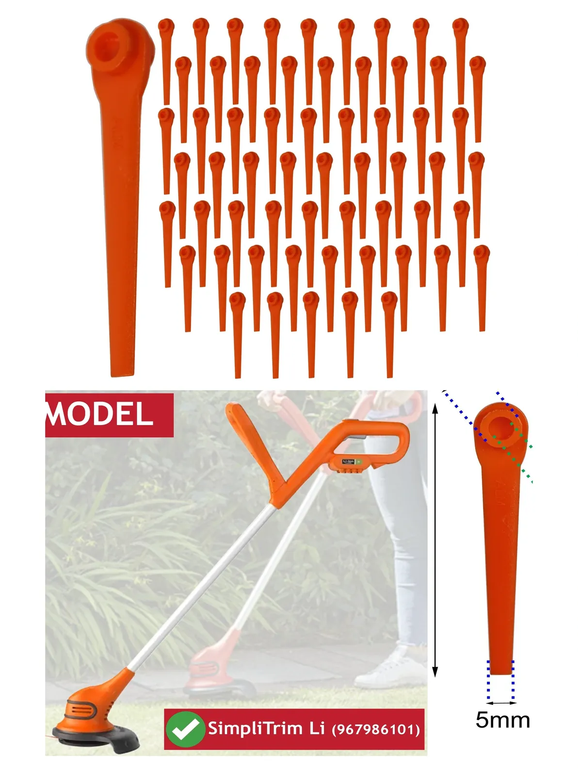 60 Plastic Replacement Blades for FLYMO SimpliTrim Battery Grass Trimmer