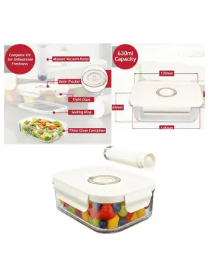 630ml Small Vacuum-Sealed Glass Food Jar with Clip Lid & Hand Pump