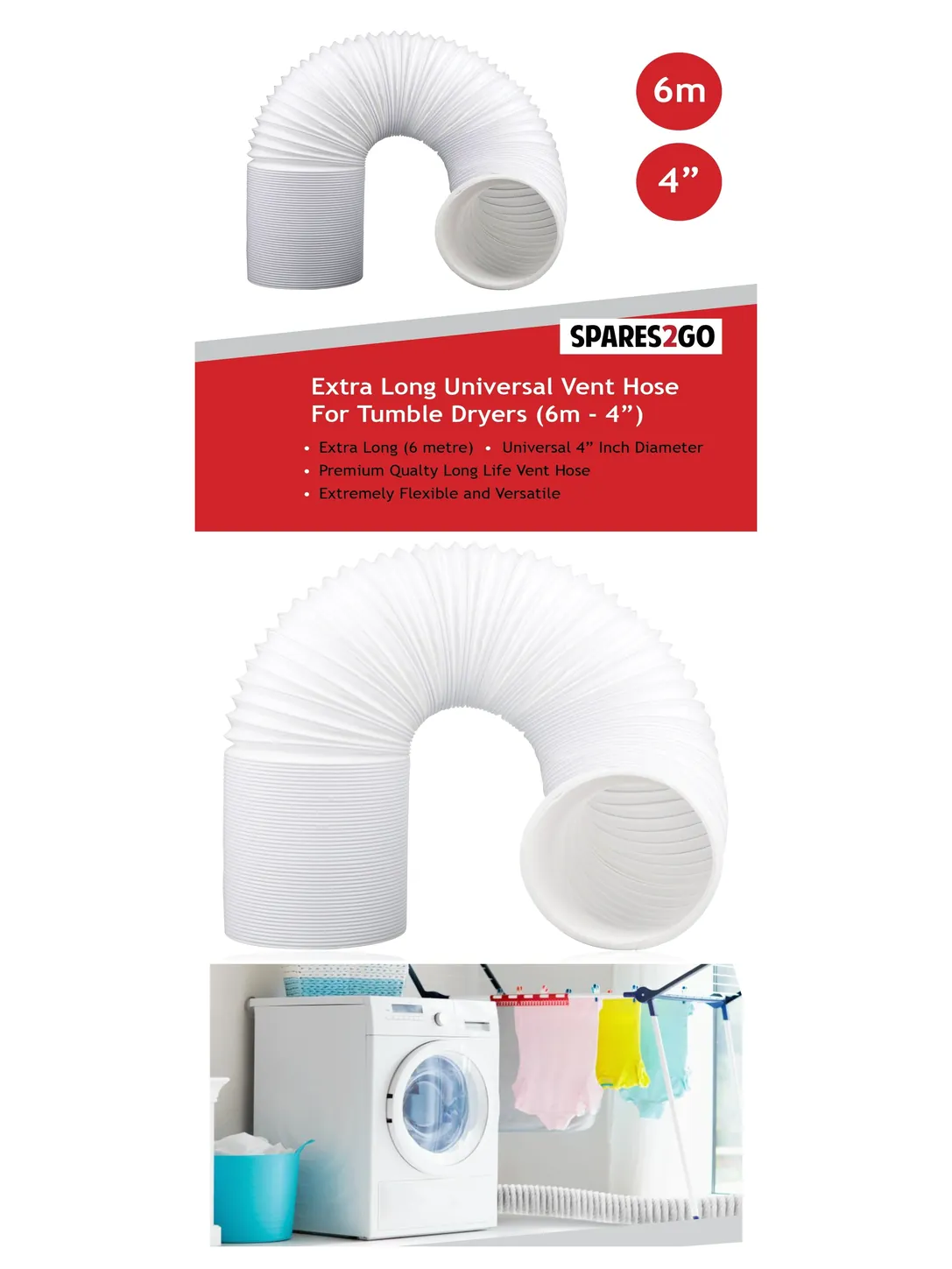 6m Extra-Long Condenser Vent Hose for CDA Vented Tumble Dryers