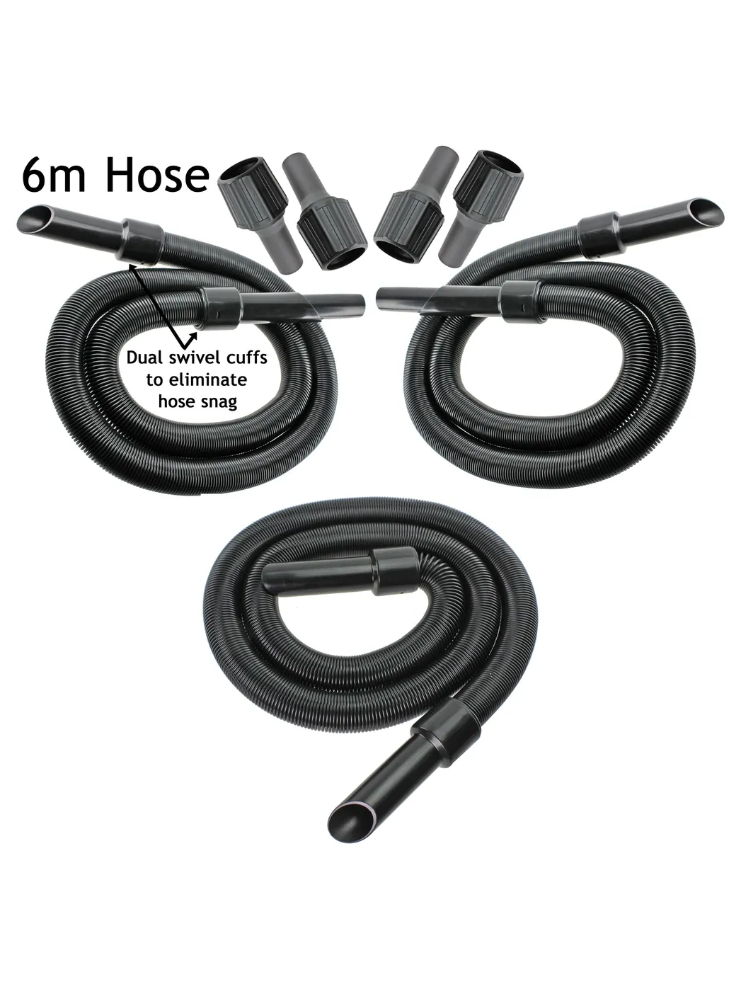 6m Extra-Long Karcher Vacuum Extension Hose with 3 Adapters