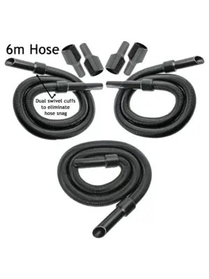6m Extra Long Sealey Vacuum Hose Extension Kit with 3 Adapters