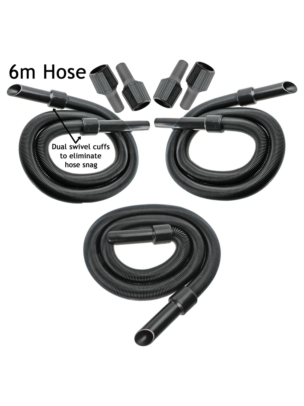 6m Extra Long Sealey Vacuum Hose Extension Kit with 3 Adapters