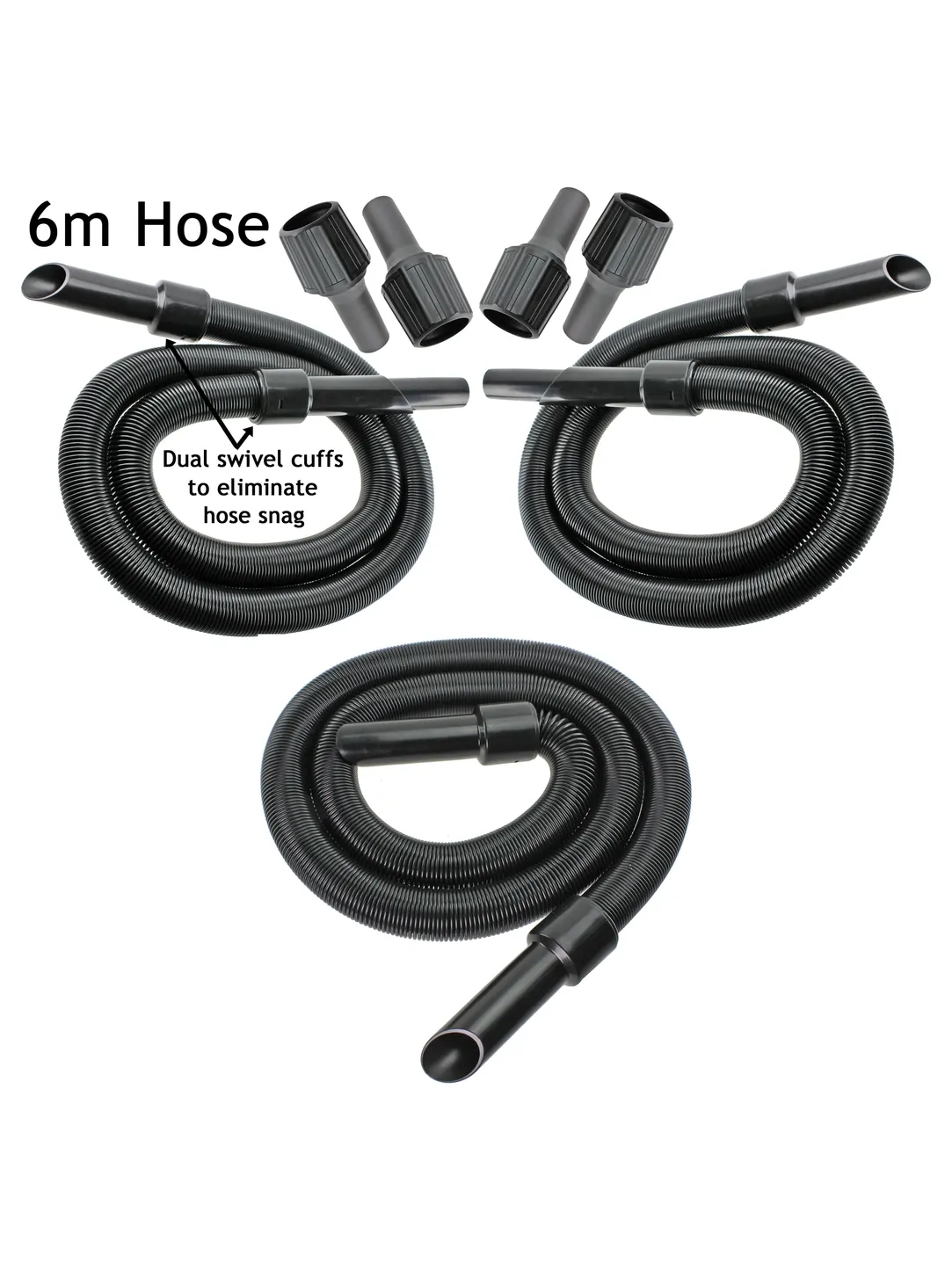 6m Extra‑Long Vacuum Hose Kit for Guild – 6 m Pipe + 3 Adapters