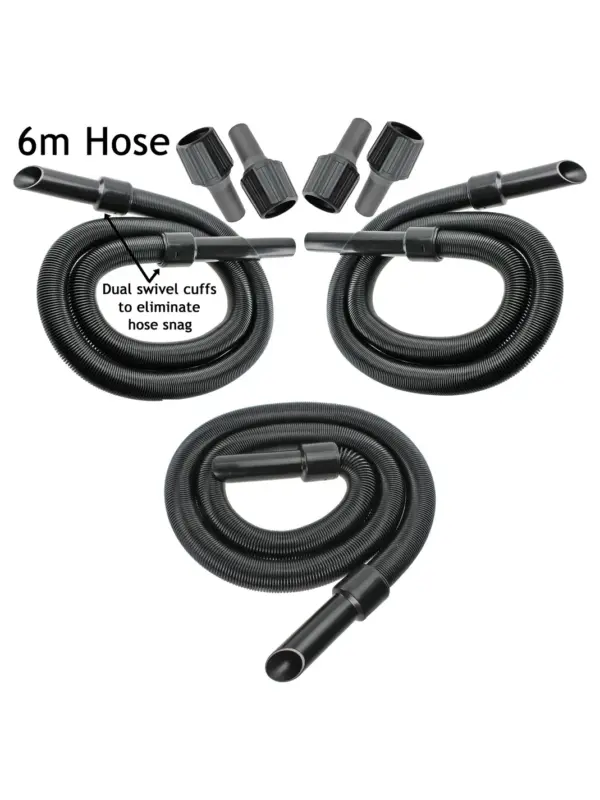 6m Extra Long Vacuum Hose Kit for MacAllister – 6m Pipe + 3 Adapters