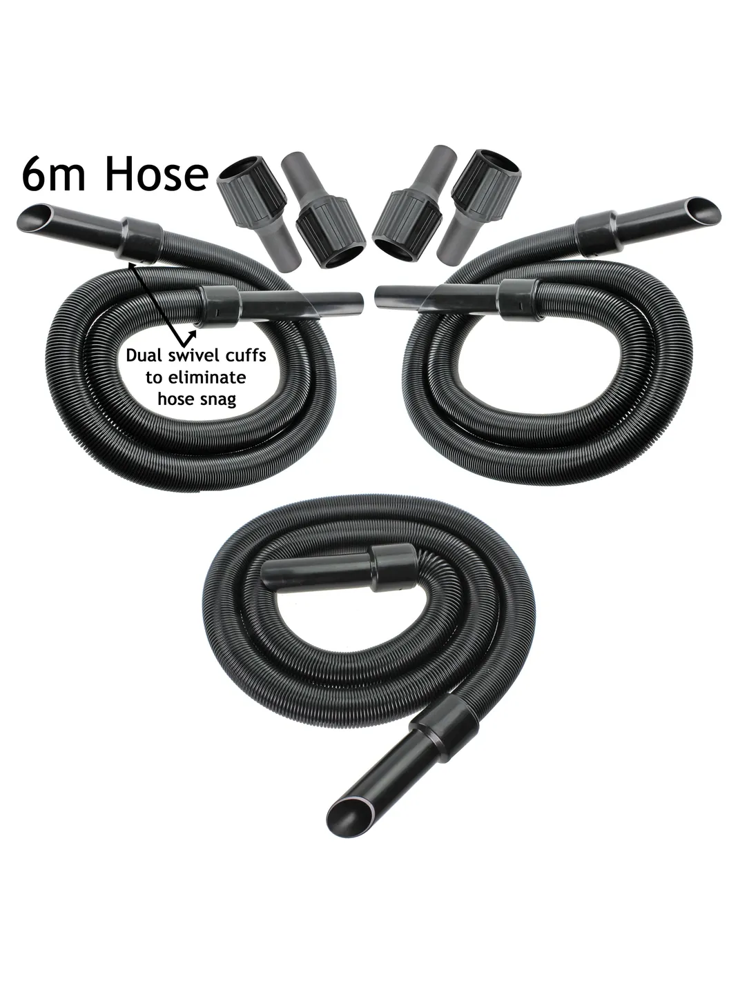 6m Extra Long Vacuum Hose Kit for MacAllister – 6m Pipe + 3 Adapters