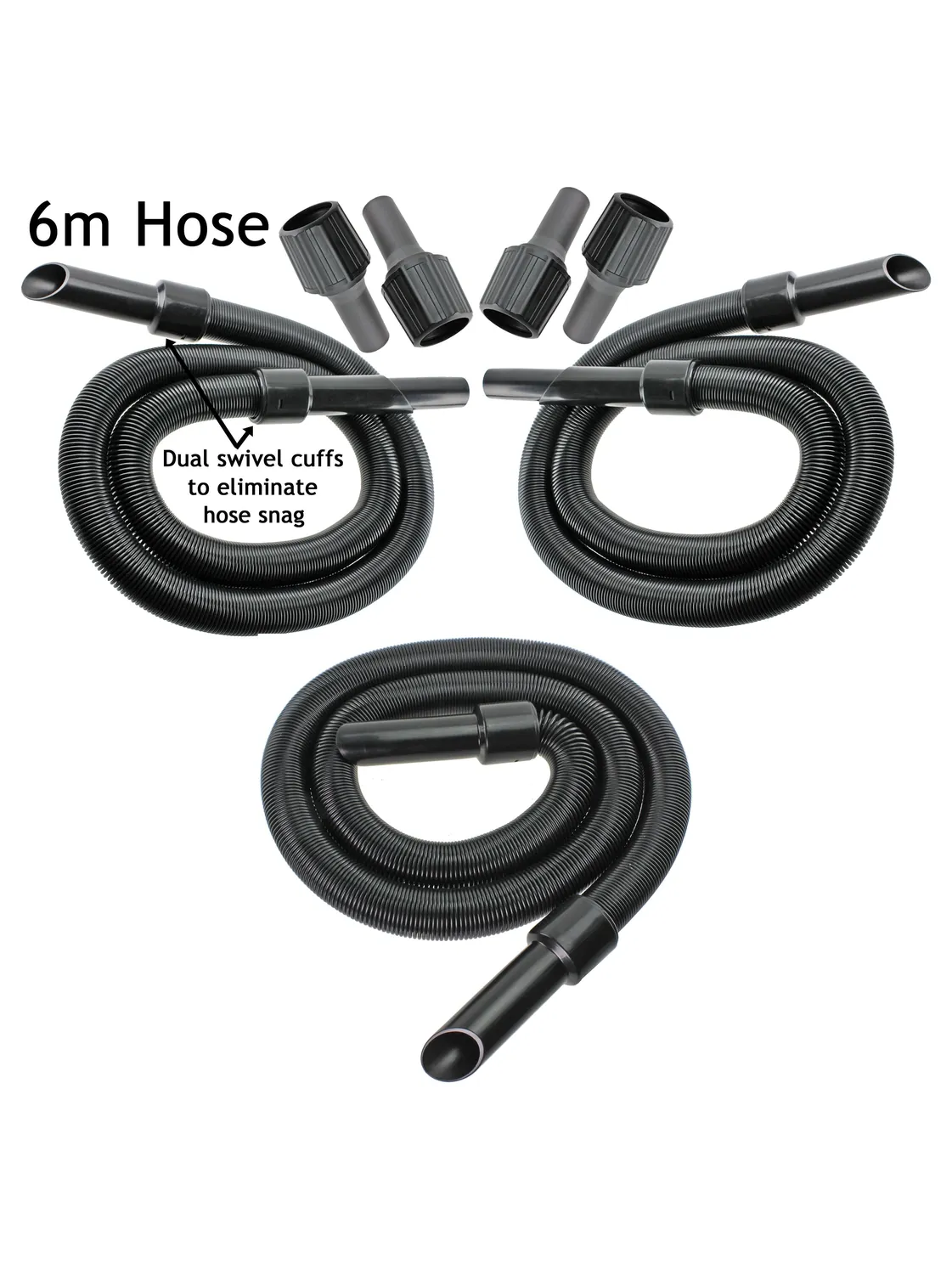 6m Extra Long Vacuum Hose Kit for Titan Cleaner – 3 Adapters