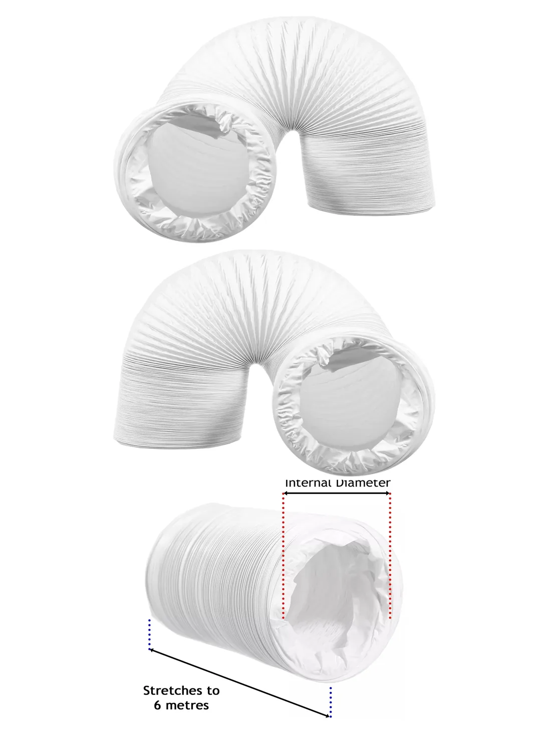 6m Flexible PVC AC Duct Hose – 15cm (5.9") Universal Vent Pipe