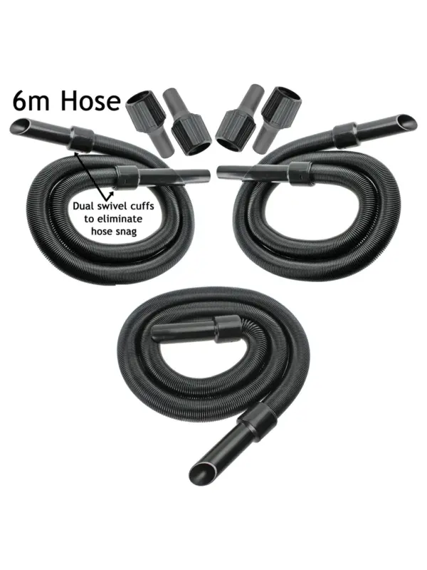 6m Long Vacuum Hose Kit for Numatic Henry & Hetty with 3 Adapters