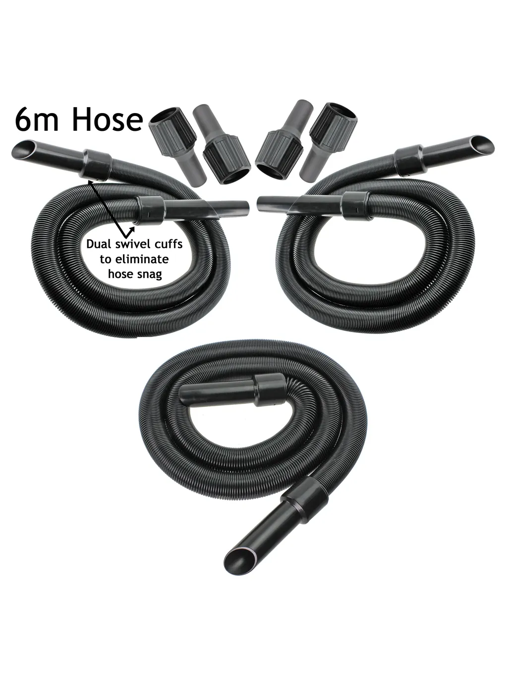 6m Long Vacuum Hose Kit for Numatic Henry & Hetty with 3 Adapters