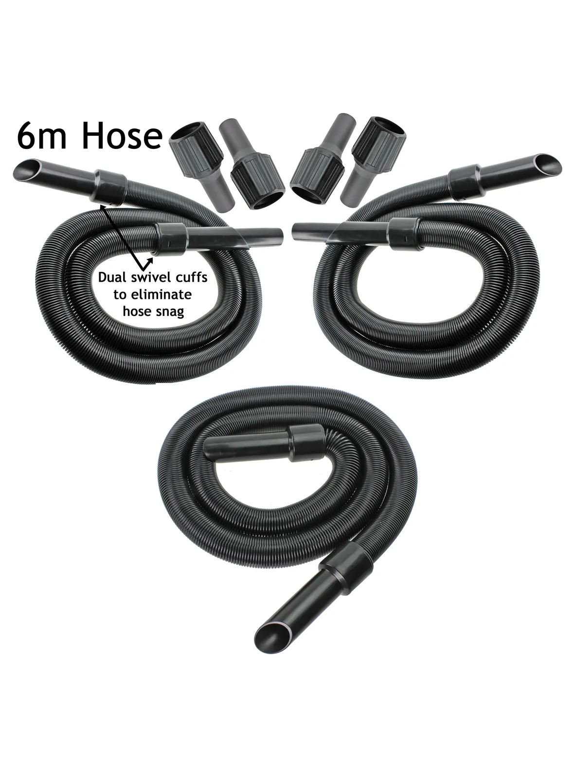 6m Nilfisk Vacuum Hose Extension Kit – 6‑meter Pipe with 3 Adapters