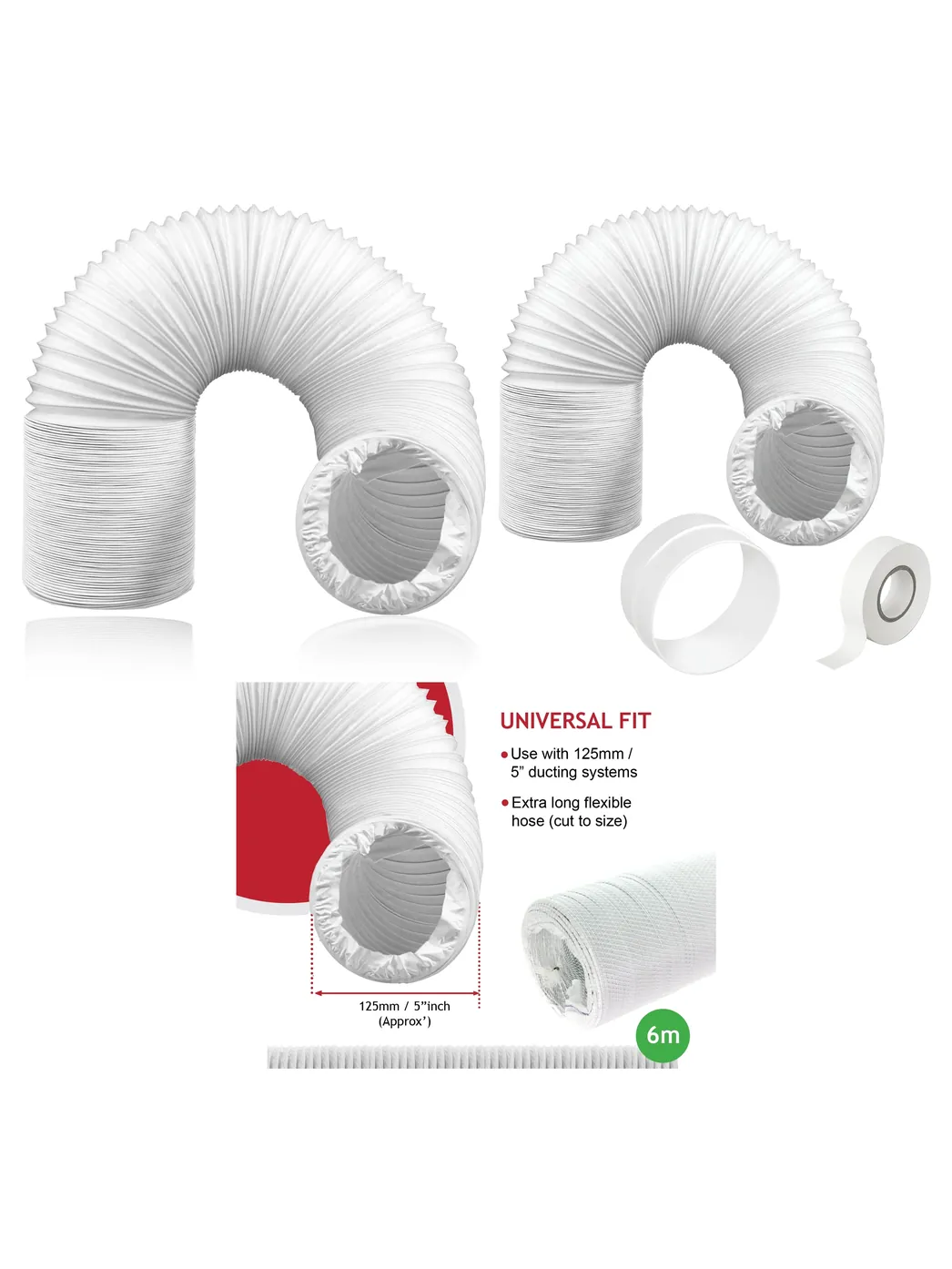 6m PVC Air Conditioner Vent Hose Kit 5 Piece Extension for Daewoo