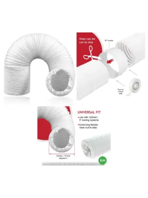 6m PVC Vent Hose for Bush Air Conditioner 125mm Pipe Extension Kit
