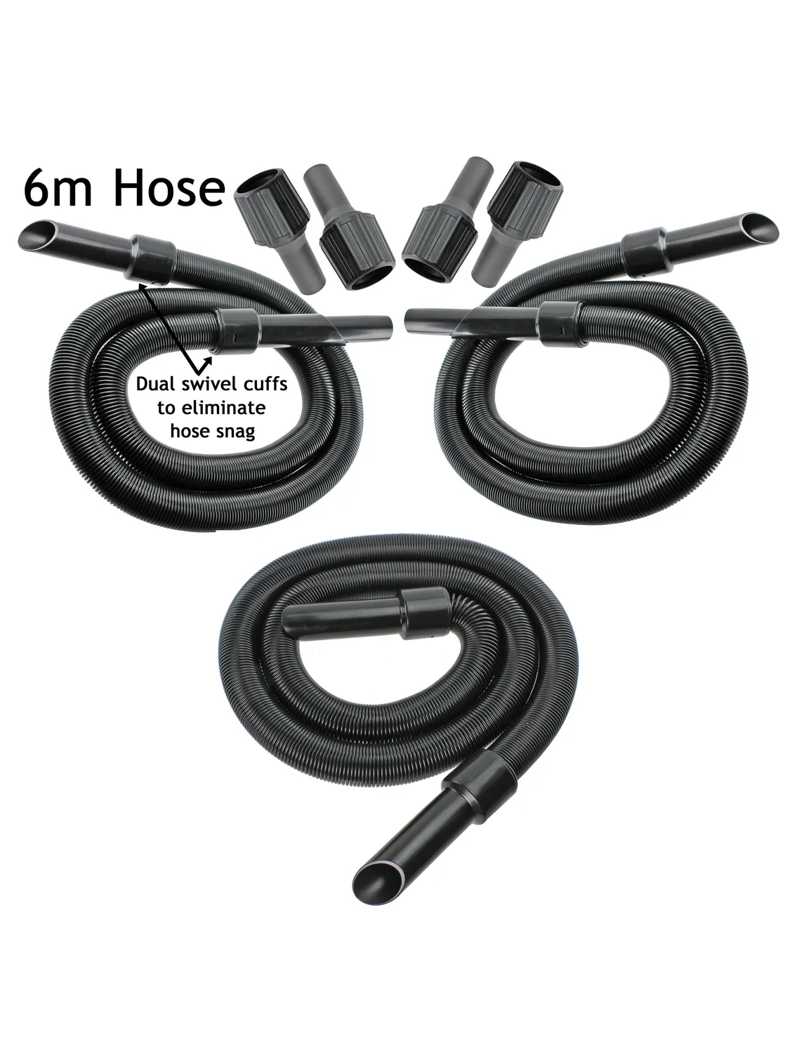 6m Universal Vacuum Hose Extension Kit with 3 Adapters – Extra Long