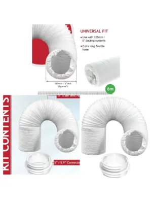 6m Vent Hose for Bush AC – Duct Pipe Extension with Threaded Connector
