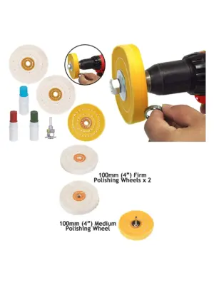 7-Piece Metal Polishing Kit with Buffing Wheels & Compound for Drill