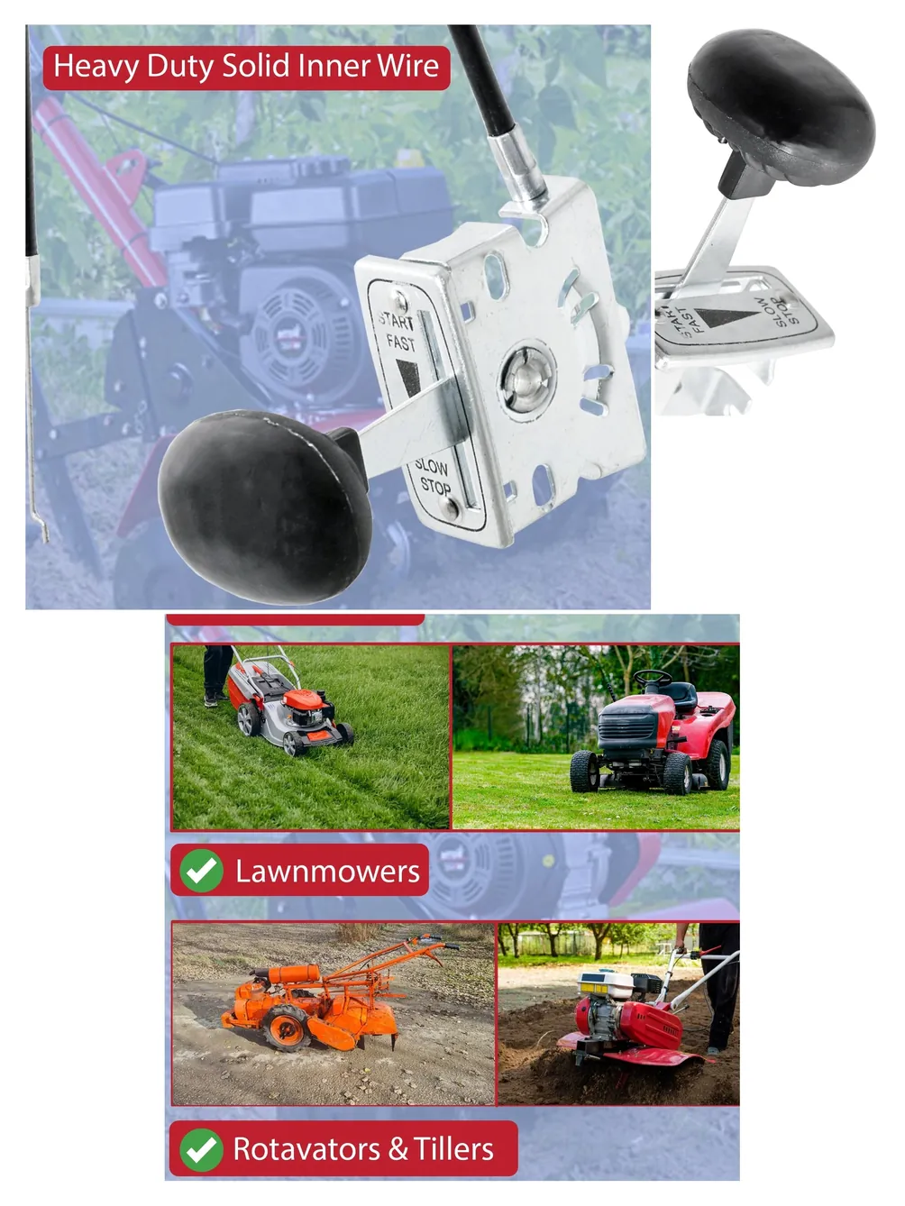 72mm Throttle Cable Lever for Lawn Mowers, Rotavators & Garden Tillers