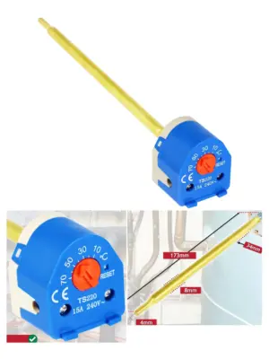 7kW 15A 240V Immersion Heater Thermostat Dual Safety & High Limit