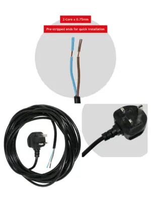 8.4m Black Garden Vacuum & Leaf Blower Power Cable with UK Plug