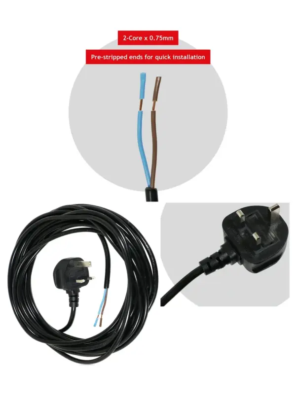 8.4m Black Power Cord for Numatic Edward Vacuum Cleaner – UK Plug