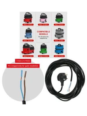 8.4m Black Power Cord for Numatic Henry & Hetty Vacuums – UK Plug